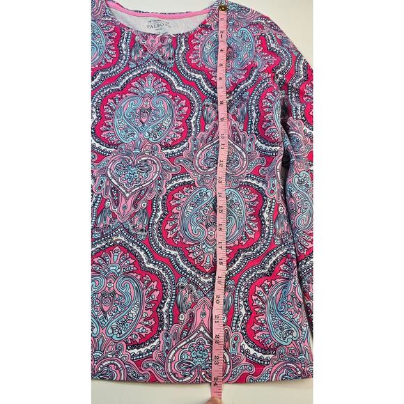 Talbots NWOT Medallion pink LP Large PETITE pima soft 3/4 sleeve top bright fun - Picture 5 of 6
